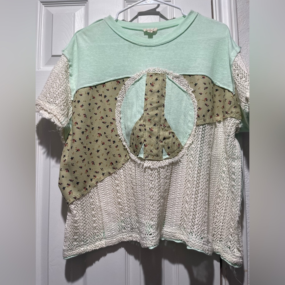 Mint Green and Cream Crochet Top